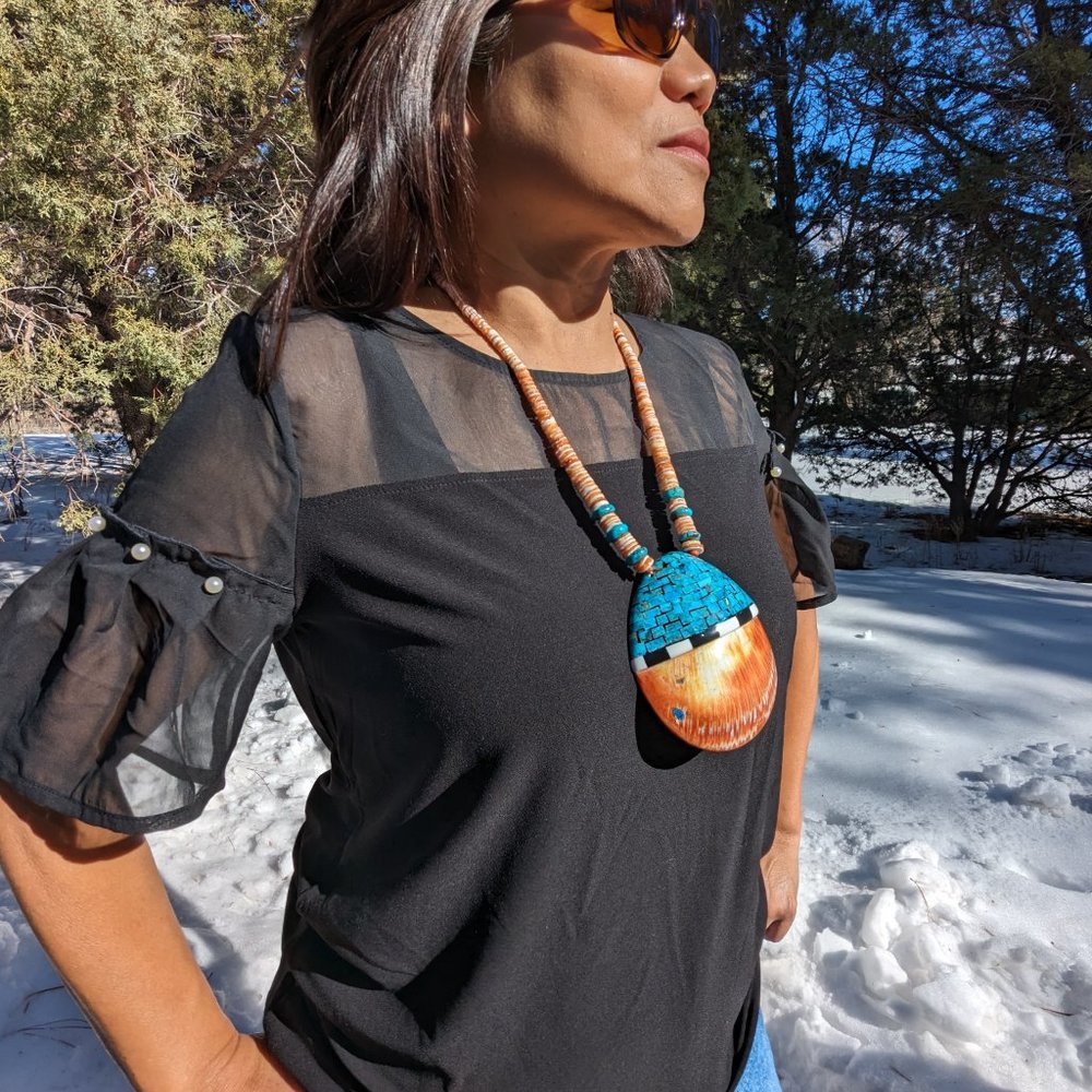 Native American Necklace Santo Domingo Kewa Natural Turquoise Heishi Jewelry *** - Picture 5 of 10